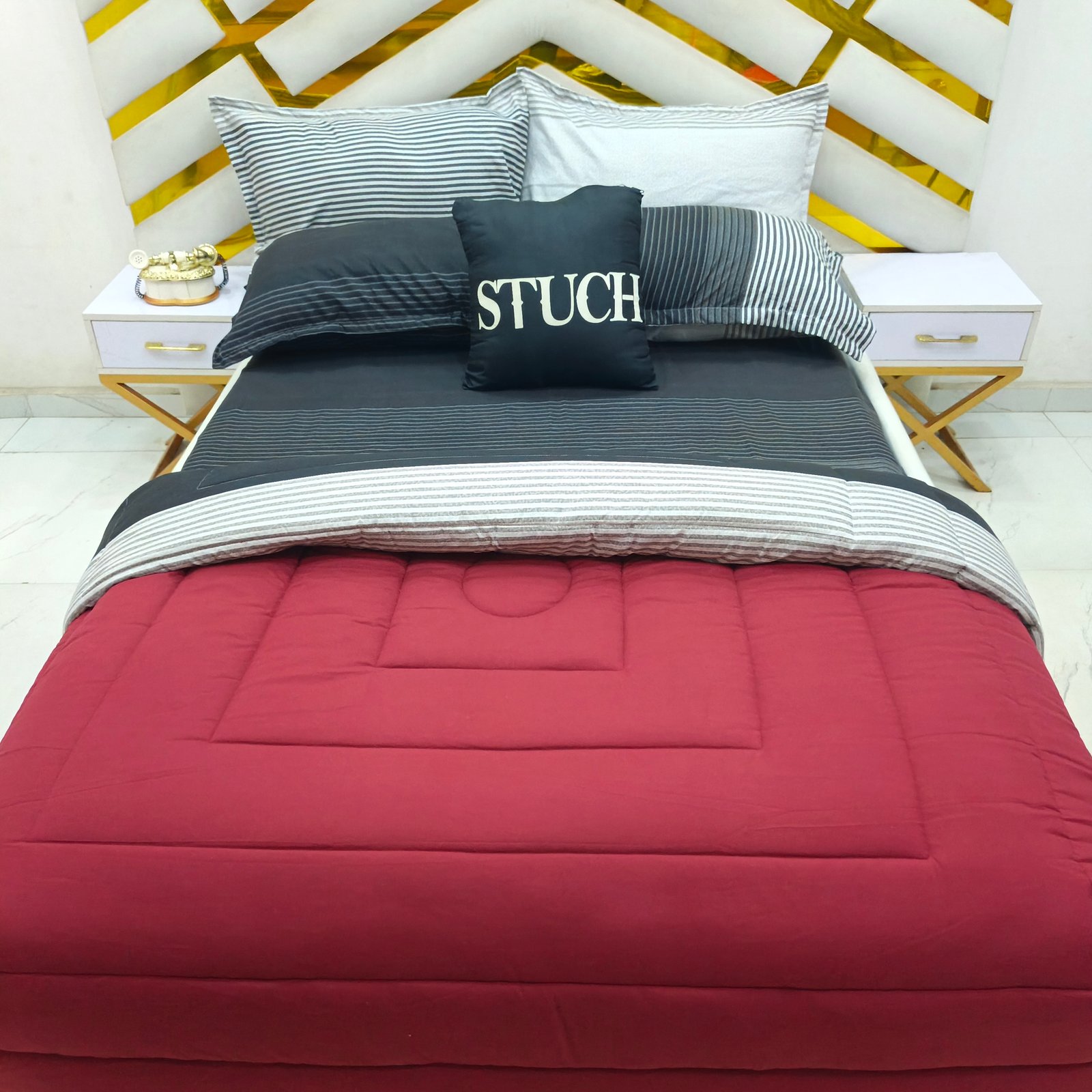 COMBINED WINE WITH SOFT ASH STRIPE 7/7 DUVET SET