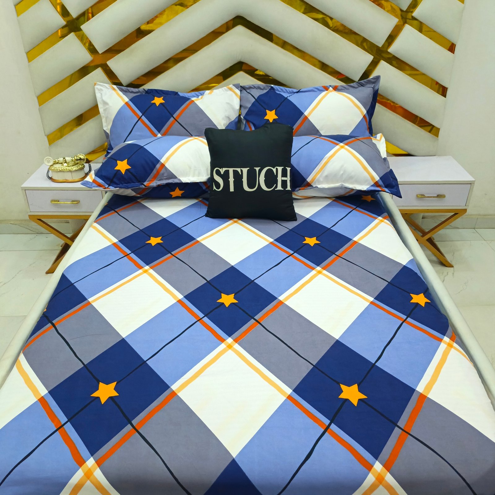 BLUE STARLIT 4/6 BEDSHEET (WITH TWO PILLOWCASES)