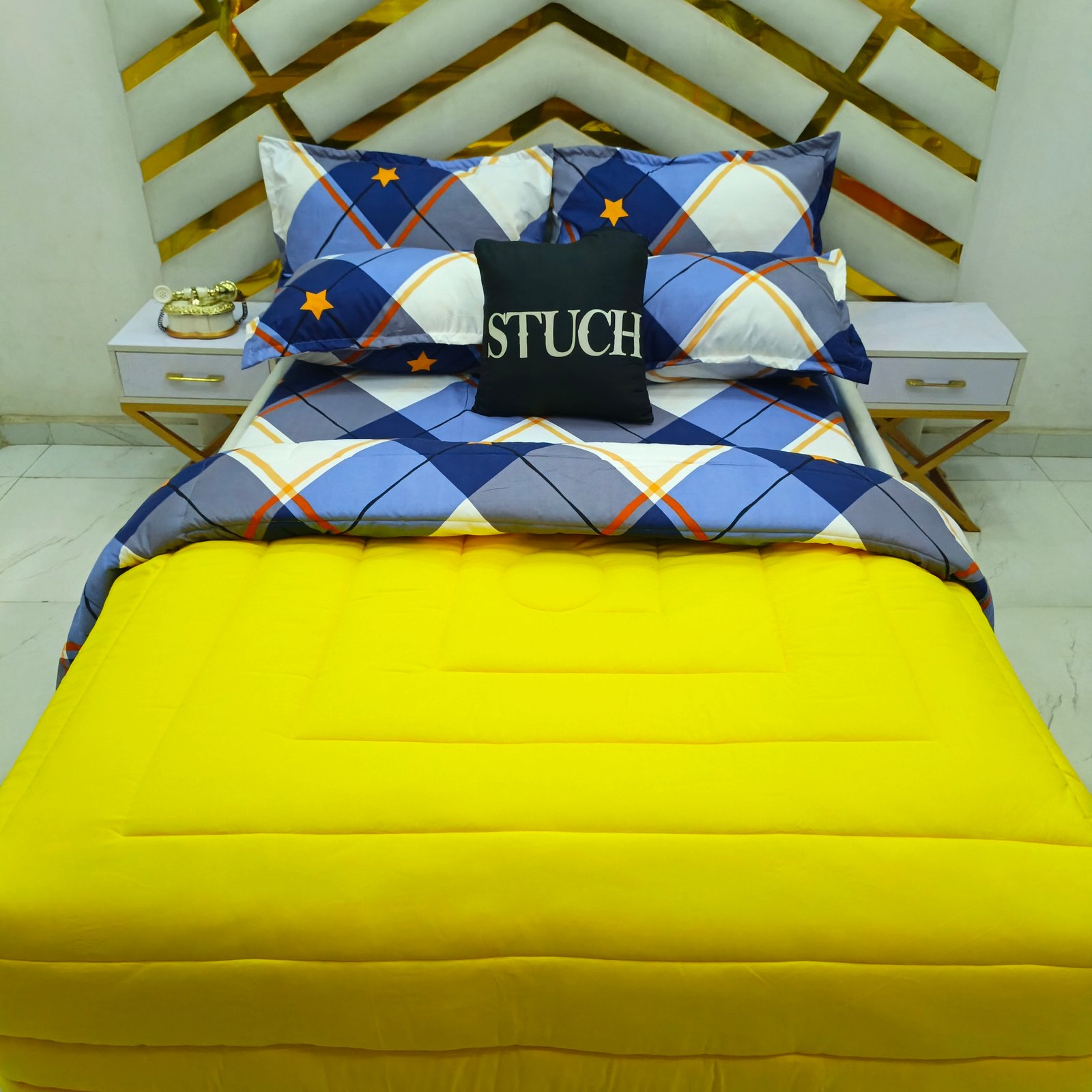 COMBINED YELLOW WITH BLUE STARLIT 7/7 DUVET SET