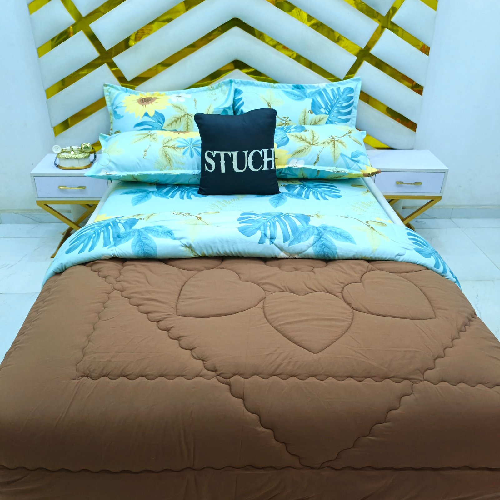COMBINED DARK BROWN WITH SKY SUNFLOWER 7/7 DUVET SET
