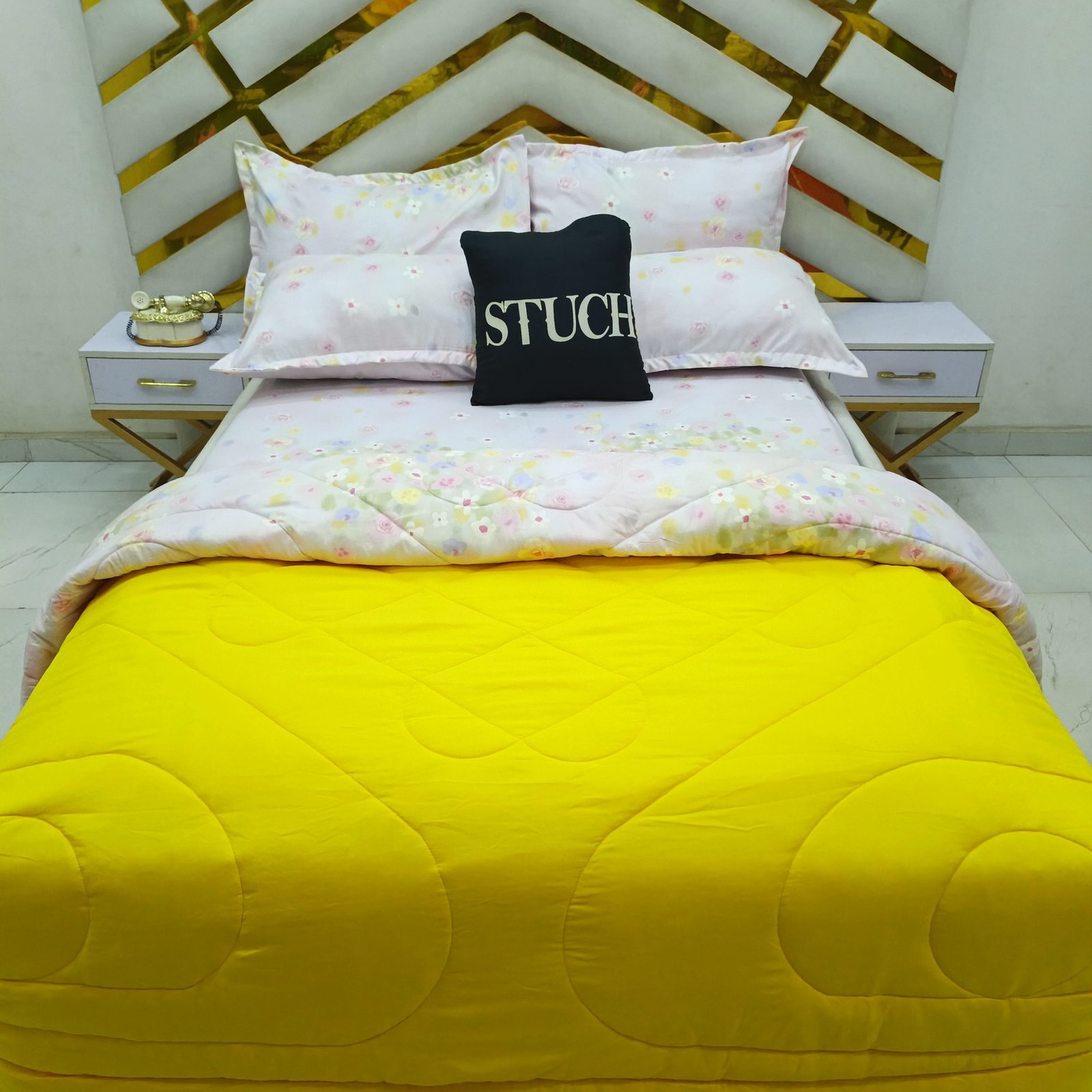 COMBINED YELLOW WITH PINK PETITIE FLORAL 7/7 DUVET SET