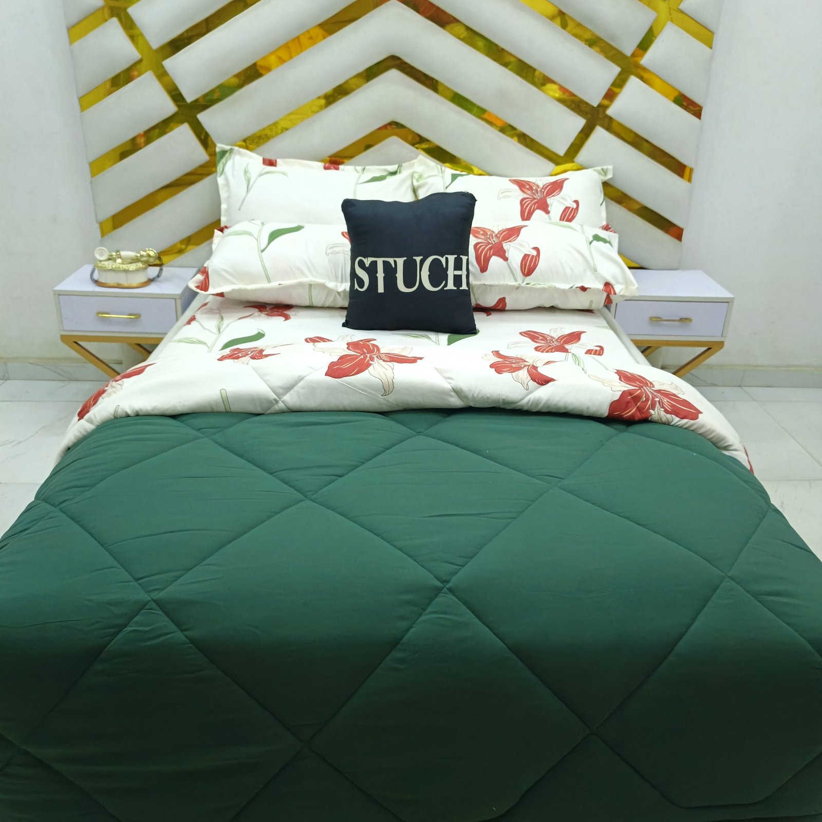 COMBINED DARK EMERALD WITH RED PRETTY WINGS 7/7 DUVET SET
