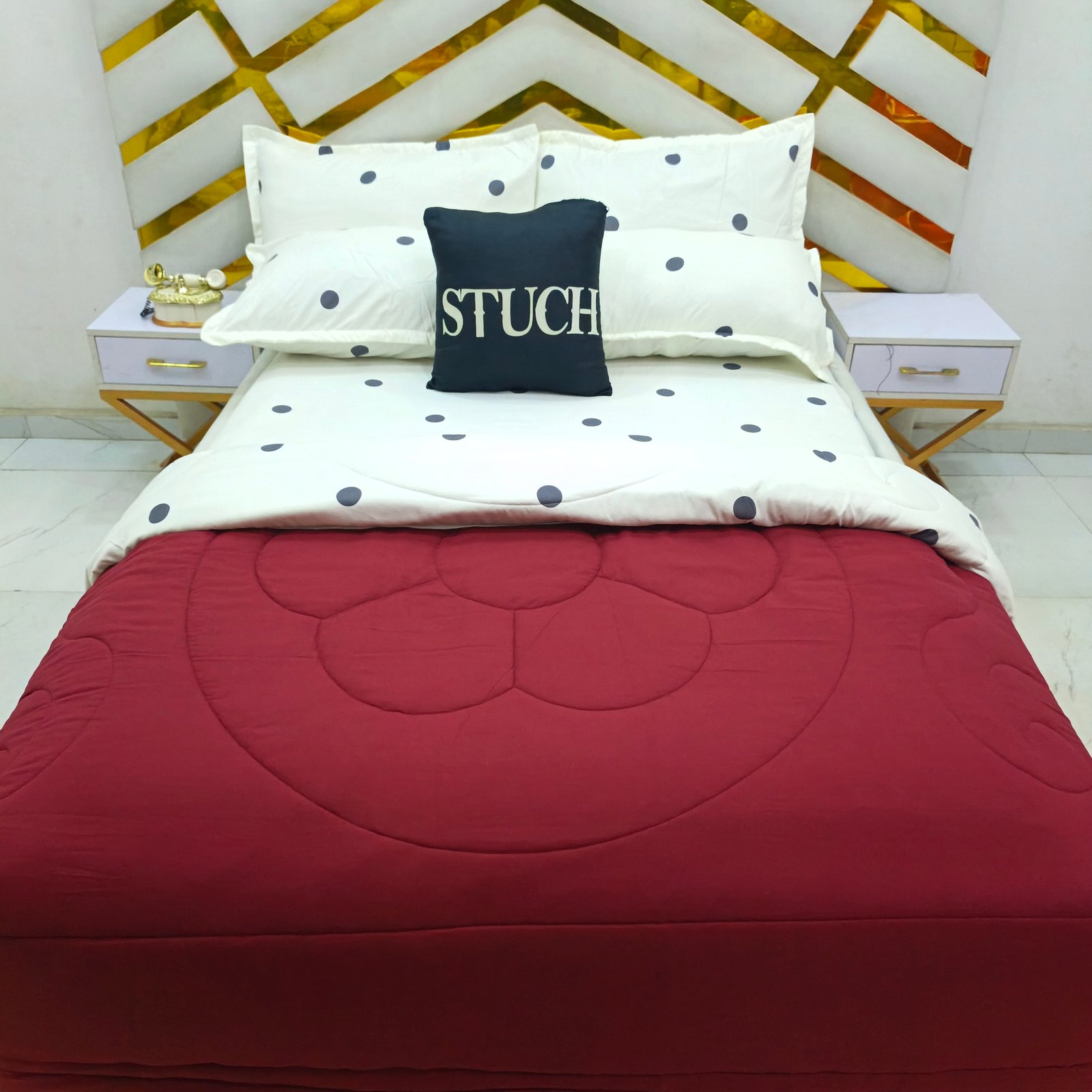COMBINED WINE WITH CREAMY DOT 7/7 DUVET SET