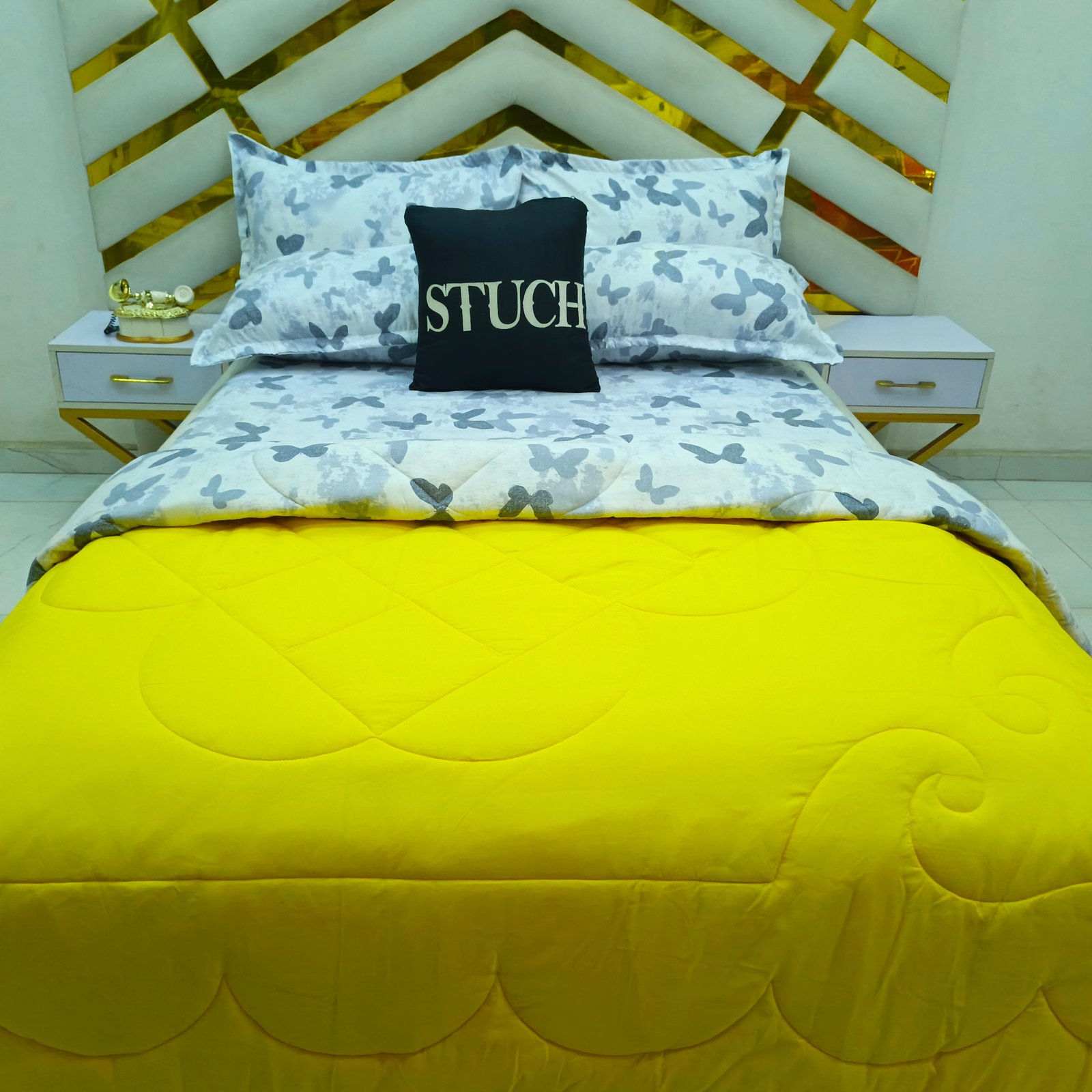 COMBINED YELLOW WITH ASH LITTLE BUTTERFLY 7/7 DUVET SET
