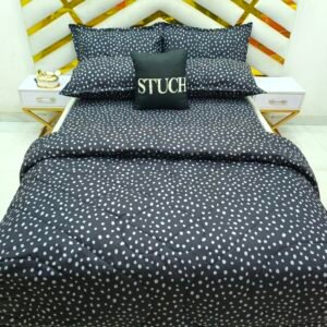 BLACK DOT 4/6 BEDSHEET WITH TWO PILLOW CASES AND DUVET COVER (NO FIBER INSIDE)