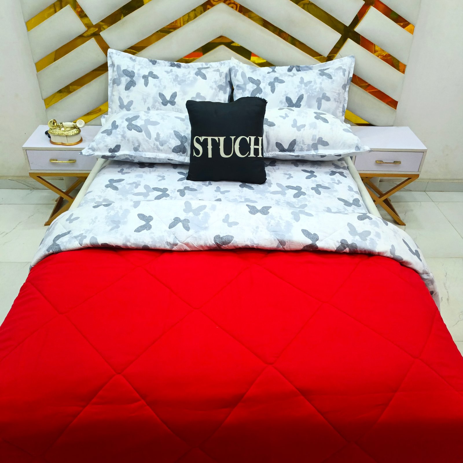COMBINED RED WITH ASH LITTLE BUTTERFLY 7/7 DUVET SET