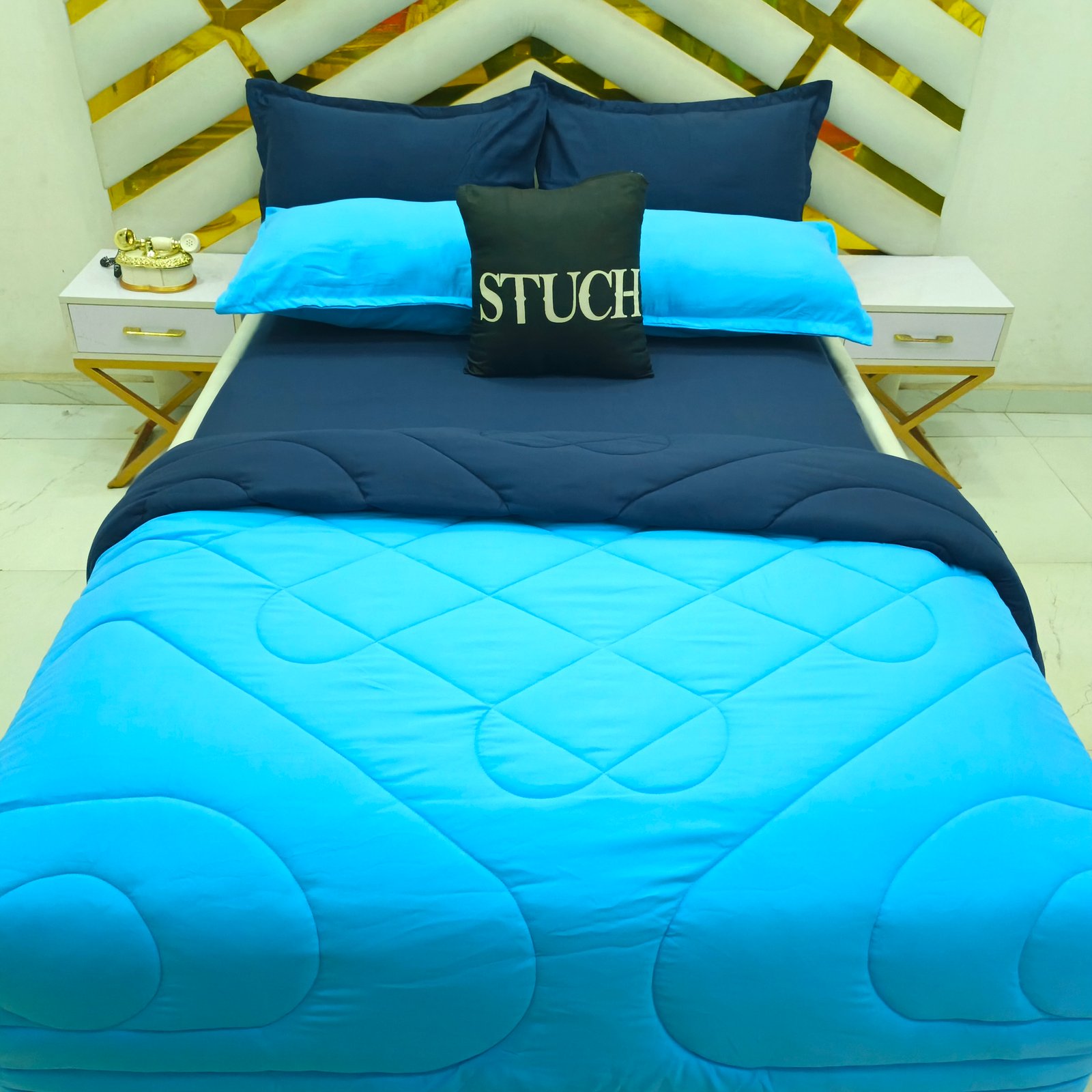 PLAIN MIXED NAVY BLUE AND BLUE (NAVY BLUE BEDSHEET) 7/7 DUVET SET