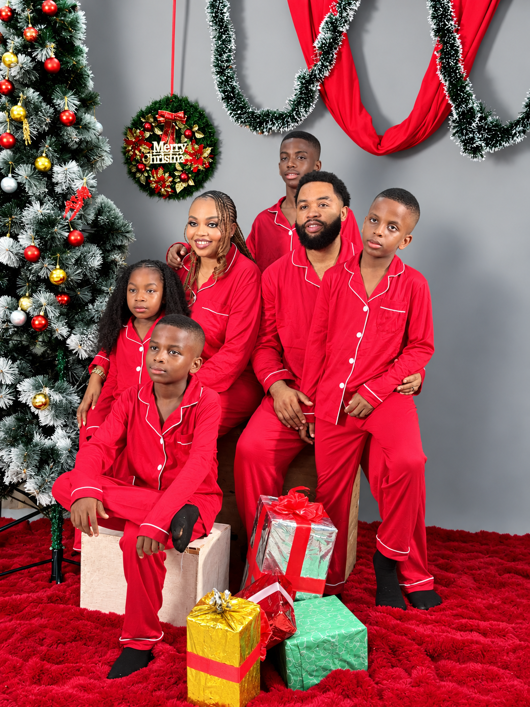 PLAIN RED FAMILY CHRISTMAS PYJAMAS