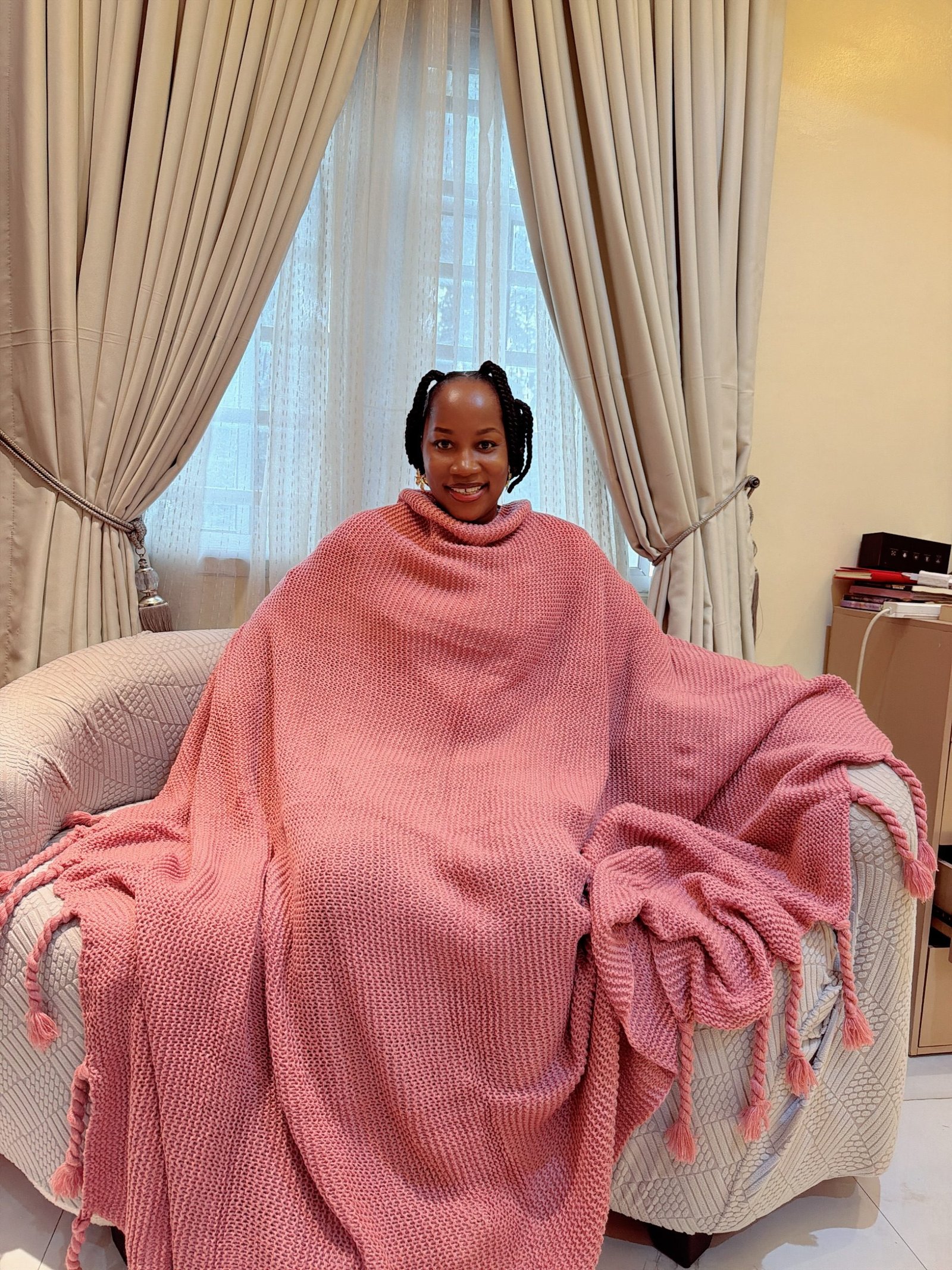 PEACH TWIST WOVEN THROW BLANKET FOR COUCH (SIZE 160*205CM)