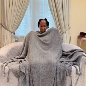 GRAY TWIST WOVEN THROW BLANKET FOR COUCH (SIZE 160*205CM)