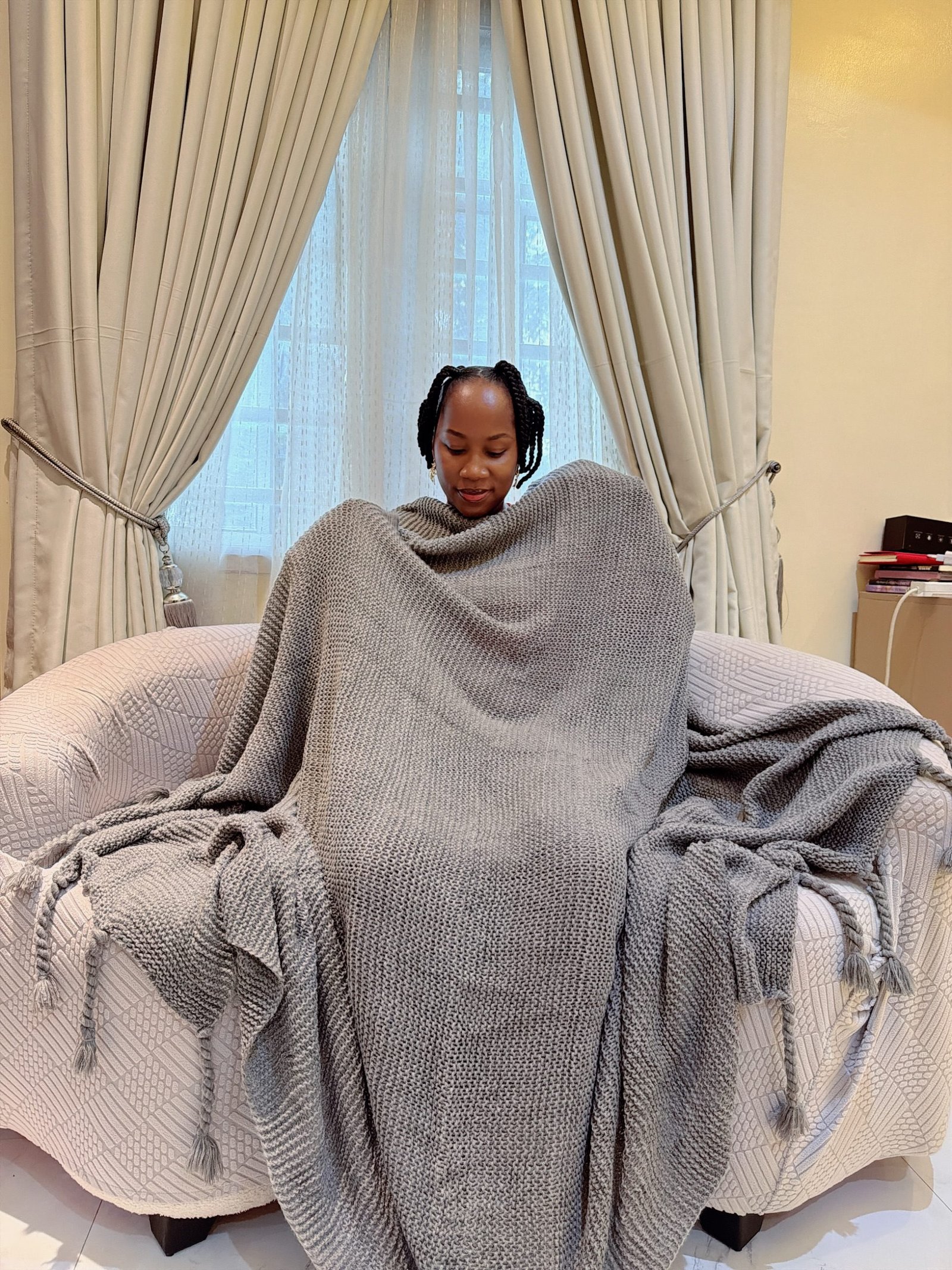 GRAY TWIST WOVEN THROW BLANKET FOR COUCH (SIZE 160*205CM)