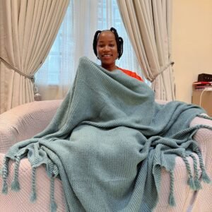 TEAL TWIST WOVEN THROW BLANKET FOR COUCH (SIZE 160*205CM)