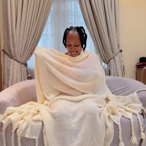 CREAM TWIST WOVEN THROW BLANKET FOR COUCH (SIZE 160*205CM)