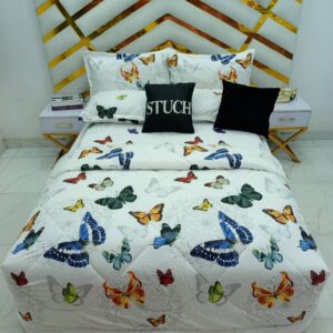 100% EGYPTIAN COTTON COLOR BUTTERFLY 7/7 BEDSHEET WITH FOUR PILLOW CASES AND DUVET COVER (NO FIBER INSIDE)