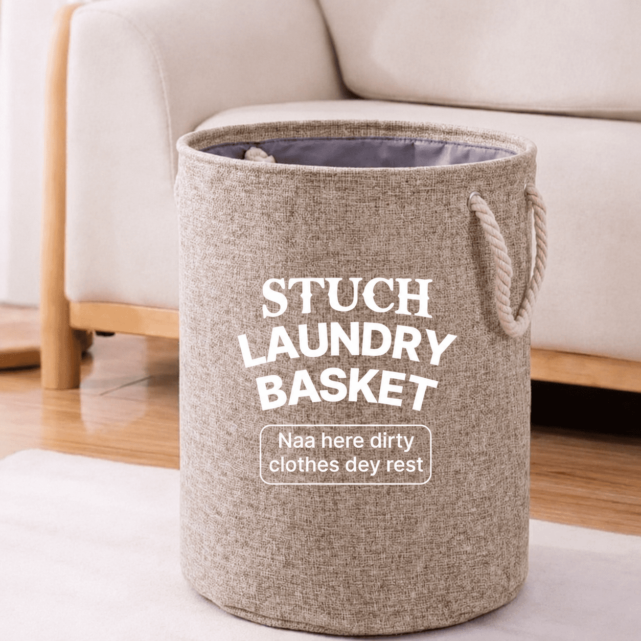 CREAM ROUND FOLDABLE LAUNDRY BASKET