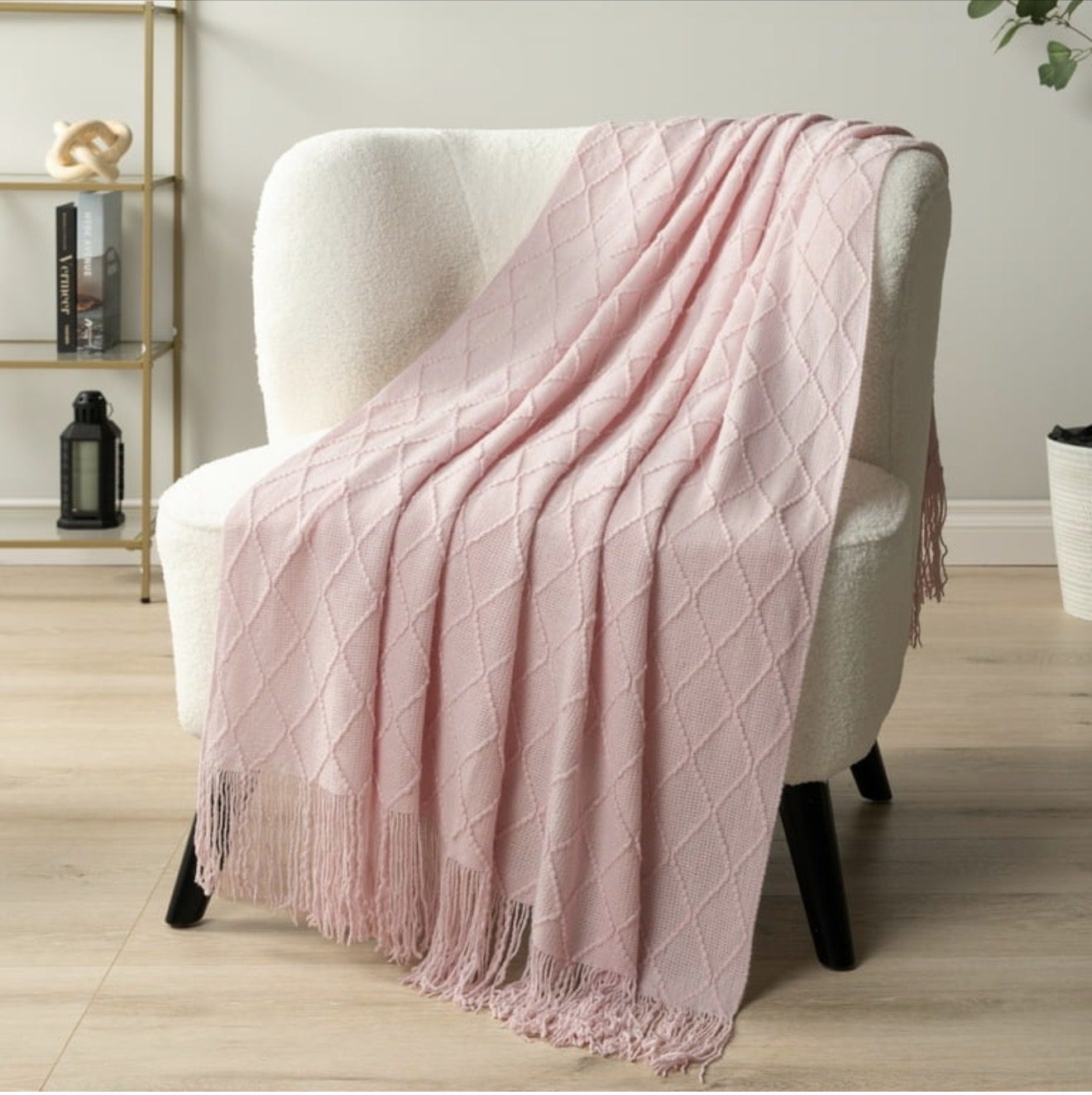 SOFT PINK WOVEN THROW BLANKET FOR COUCH (SIZE 130*230CM)