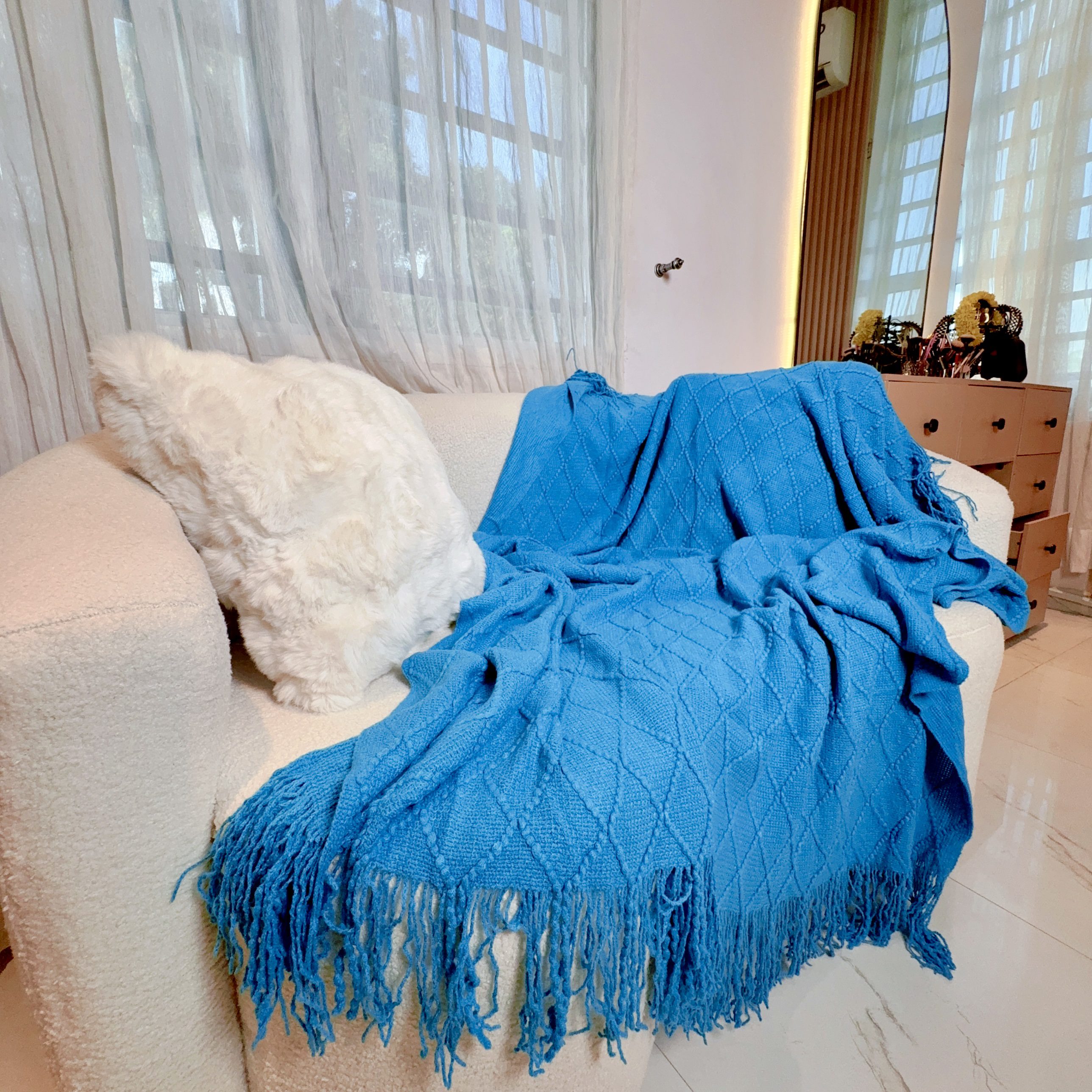 BLUE WOVEN THROW BLANKET FOR COUCH (SIZE 130*230CM)