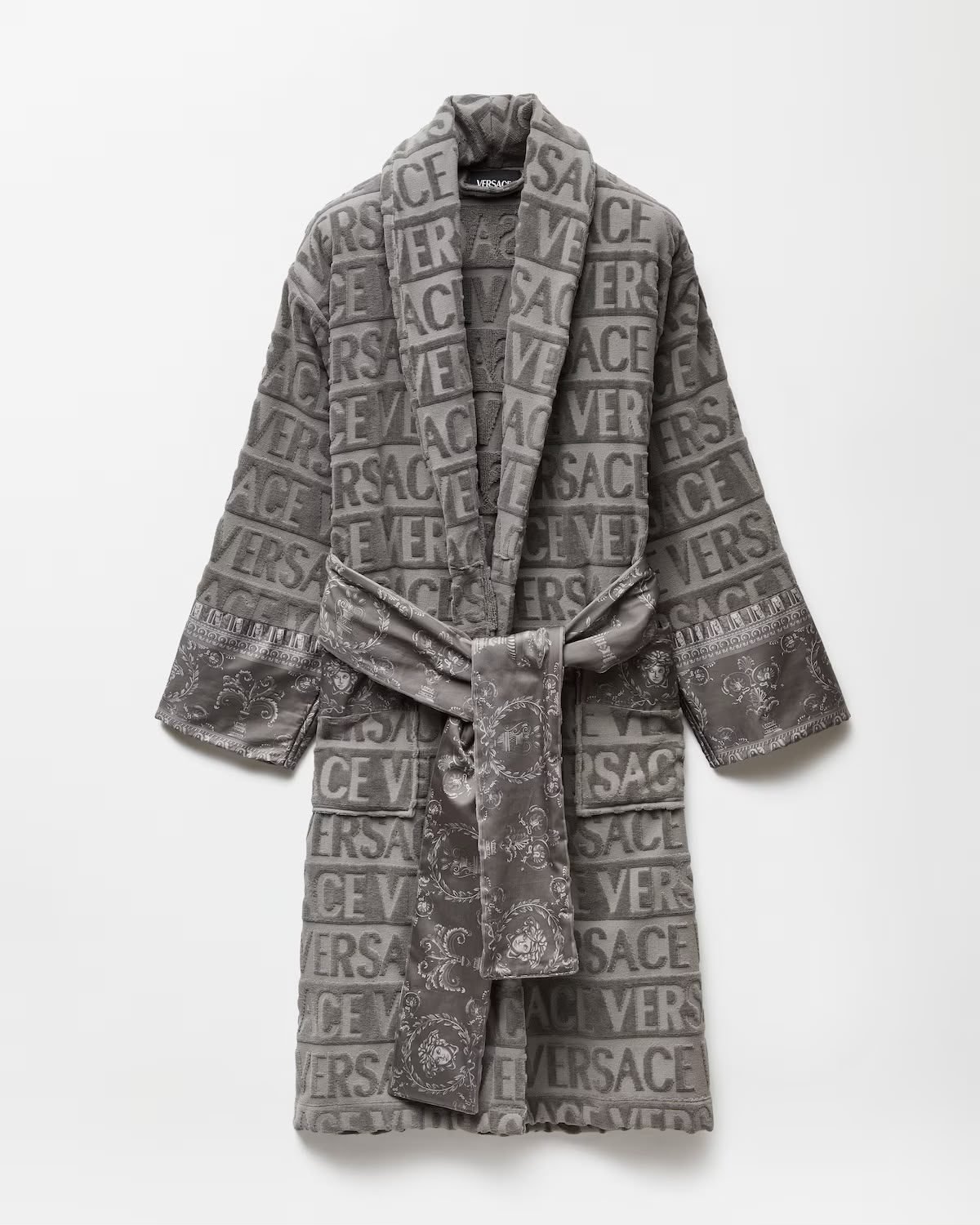 GRAY 100% COTTON ORIGINAL VERSACE LUXURY BATHROBE (DELIVERY IN 10-15 WORKING DAYS)