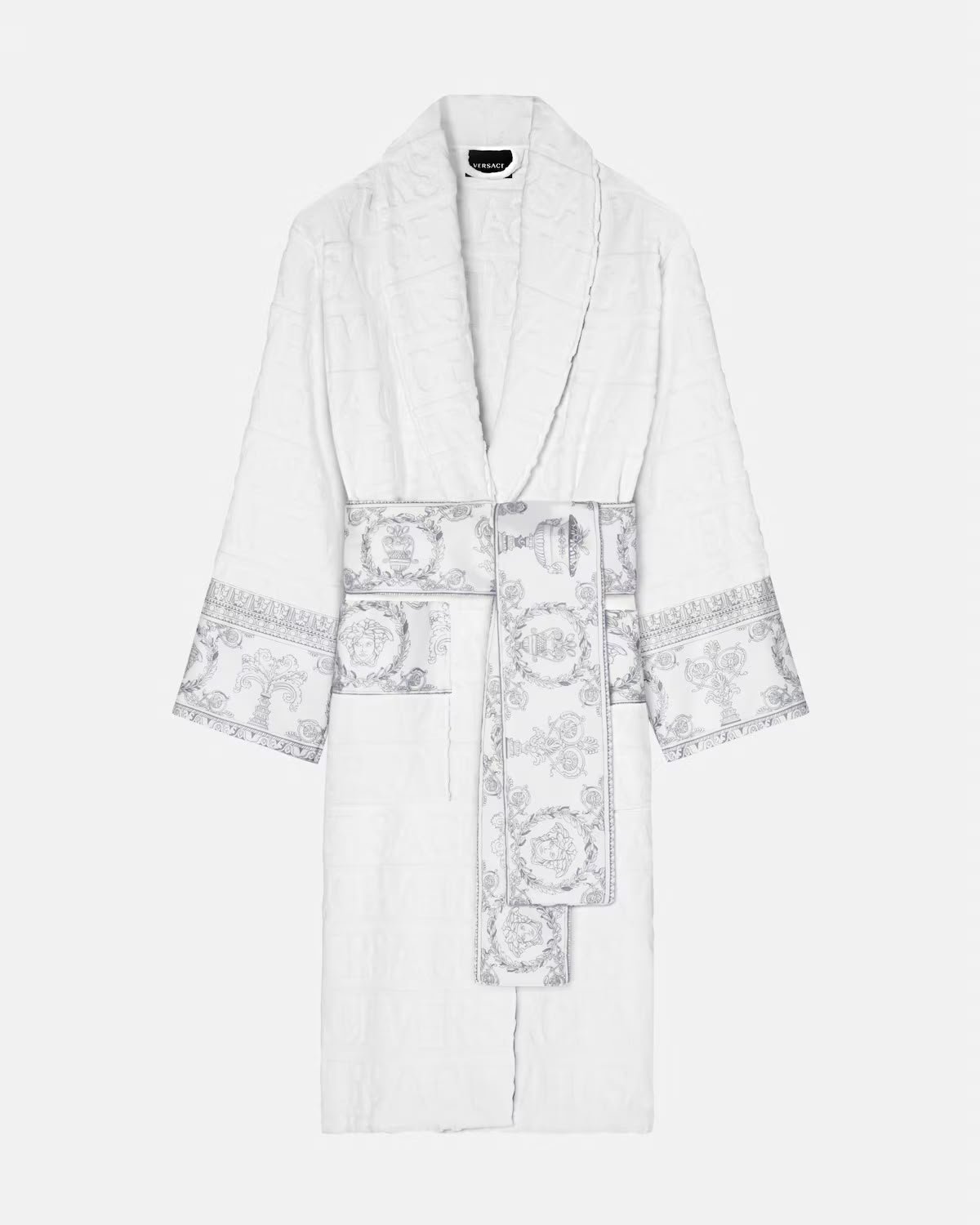 WHITE AND SILVER 100% COTTON ORIGINAL VERSACE LUXURY BATHROBE (DELIVERY IN 10-15 WORKING DAYS)